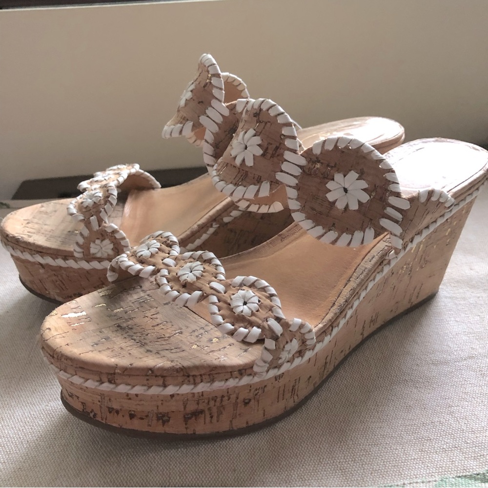 Jack Rodgers Cork & White Double Strap Platform Slides 10 wide fit